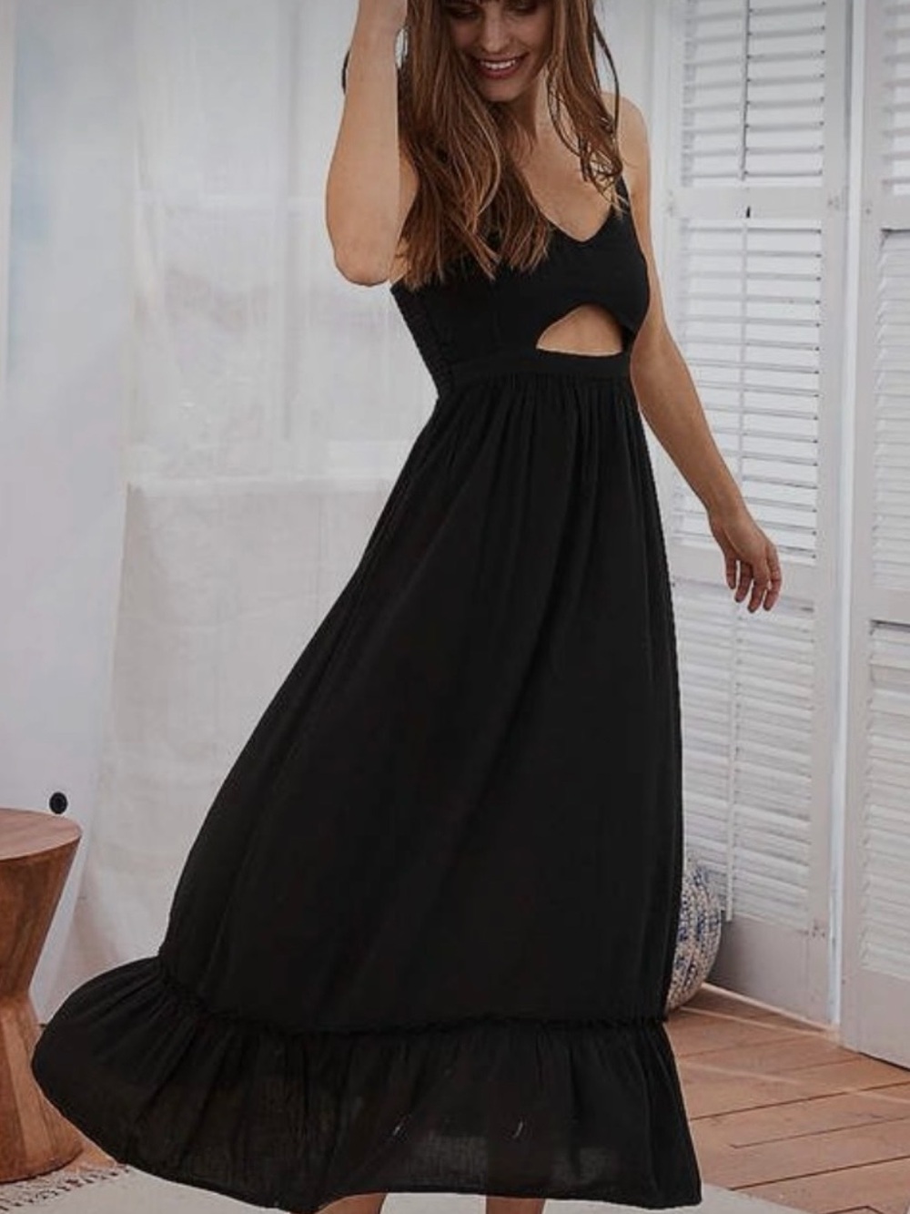Black Aerie Spaghetti-Strap Maxi Dress with Cutout